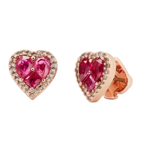 KATE SPADE • Spell It Out Pink Heart Rose Gold Stud Earrings - Picture 3 of 6